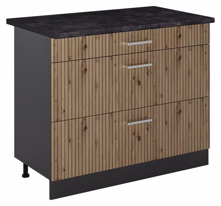 Mobiletto base per cucina Vicco R-Line Rovere artigianale/Antracite 100 cm piano di lavoro Antracite, Model 71548