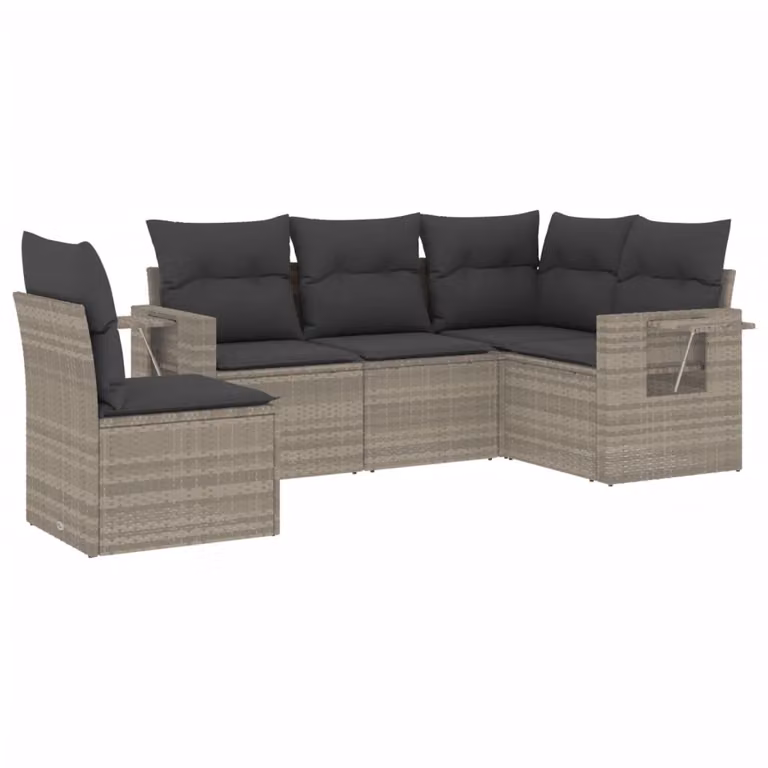Set Divano da Giardino 5pz con Cuscini Grigio Chiaro Polyrattan