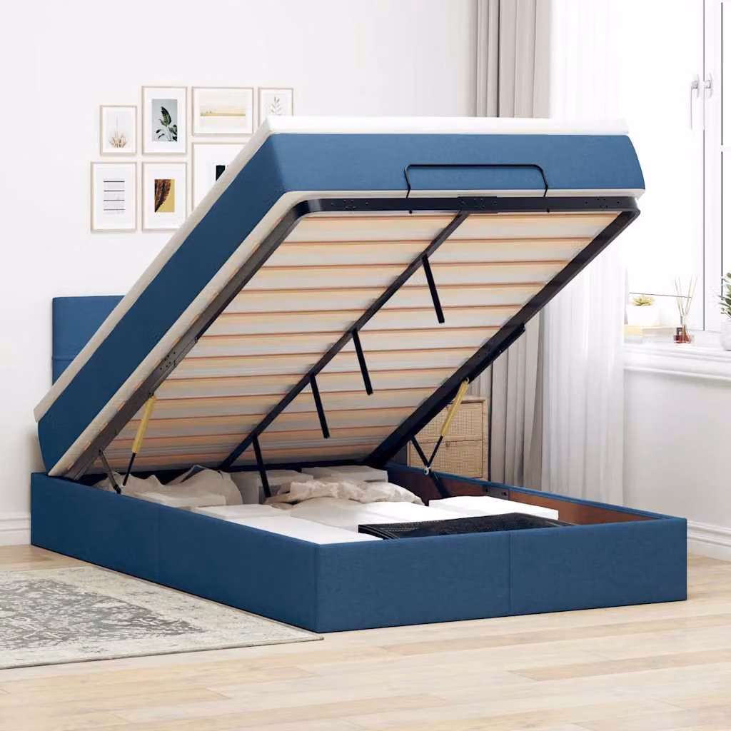 vidaXL Pouf Letto con Materasso, Illuminazione LED Sottostante e Porta USB, Blu e Bianco, L/P/H: 120 x 200 x 88 cm – 1