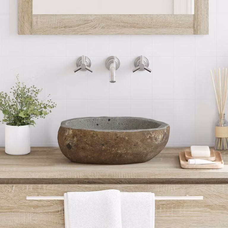 Lavabo in pietra fluviale vidaXL nei colori grigio e marrone L/P/H: 30-37 x 25-30 x 12 cm