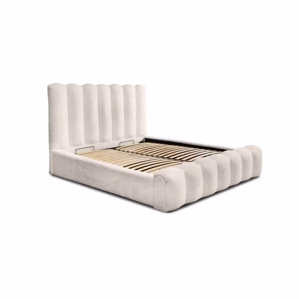 Letto contenitore BADJA Meublorama in tessuto bouclé beige con rete sollevabile L/P: 160 x 200 cm – 2