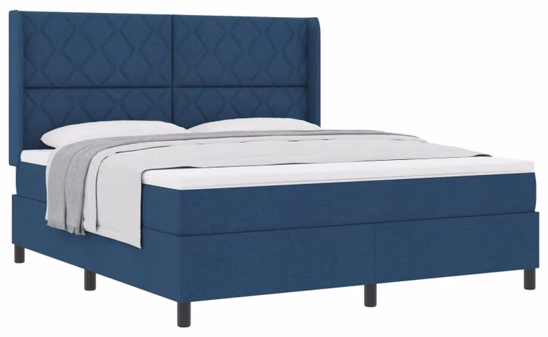 Letto a molle con testiera blu 180 x 200 cm in tessuto