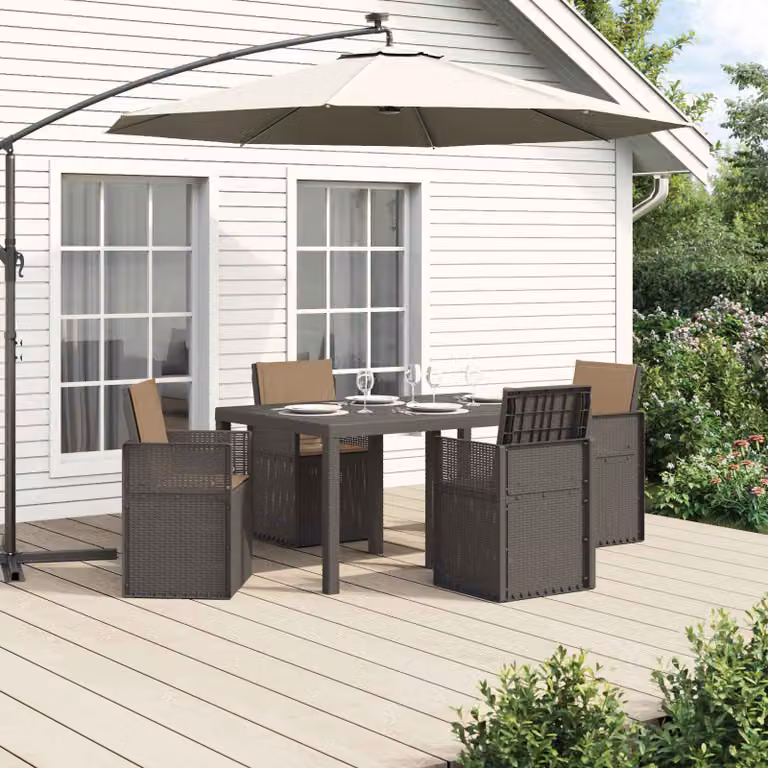 Set da pranzo per giardino e terrazzo vidaXL composto da 5 pezzi in plastica nei colori grigio e beige