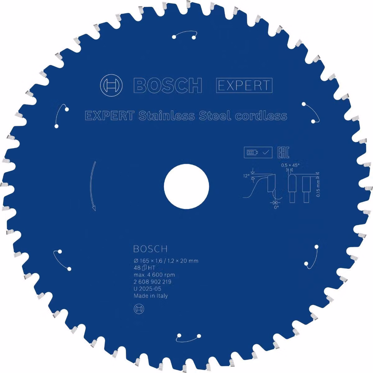 Lama circolare Bosch EXPERT in acciaio inossidabile, 165x20 mm, Z48