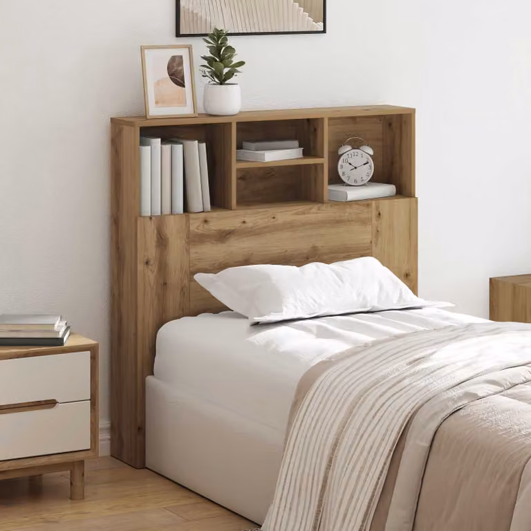 Testata del letto moderna vidaXL in legno ingegnerizzato color rovere con ripiano integrato L 100 cm, H 103,5 cm, P 19 cm