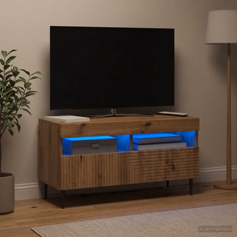 Mobile TV LED vidaXL HAARLEM in Rovere Artigianale, Marrone, L 81 x P 35 x H 43 cm