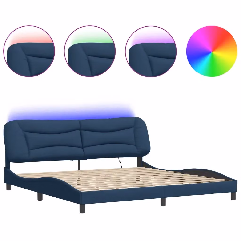 Letto con base rigida e illuminazione LED vidaXL, colore blu, con porta di ricarica USB, L/P/H: 200 x 200 x 74,5 cm – 2