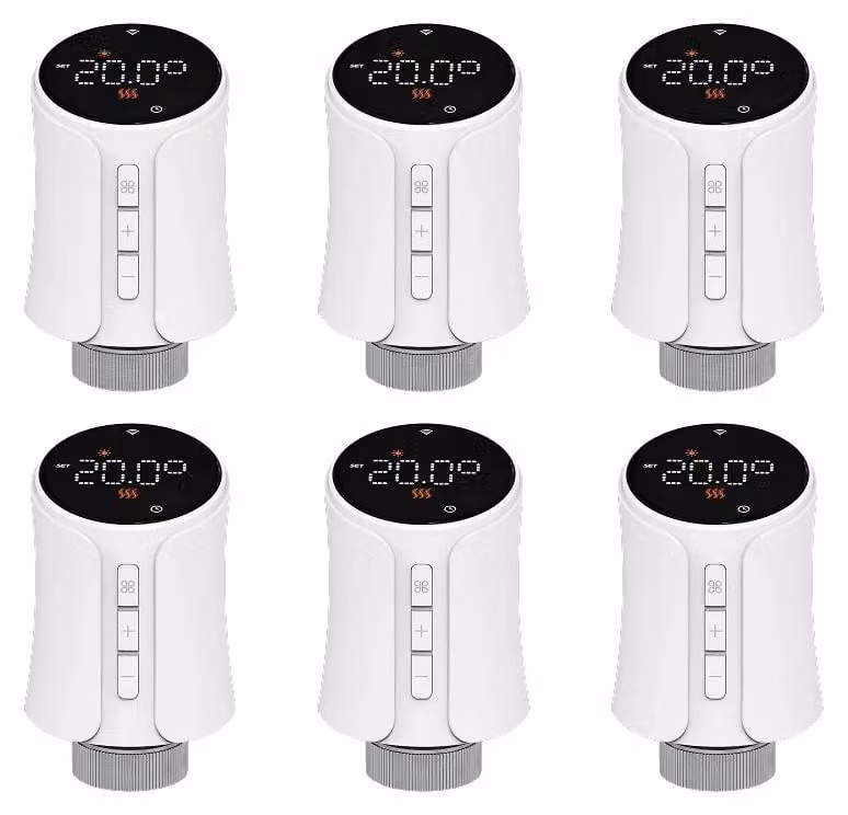 Attuatore termostatico intelligente, controllo tramite app, compatibile con assistenti vocali, WiFi, confezione da 6 pezzi