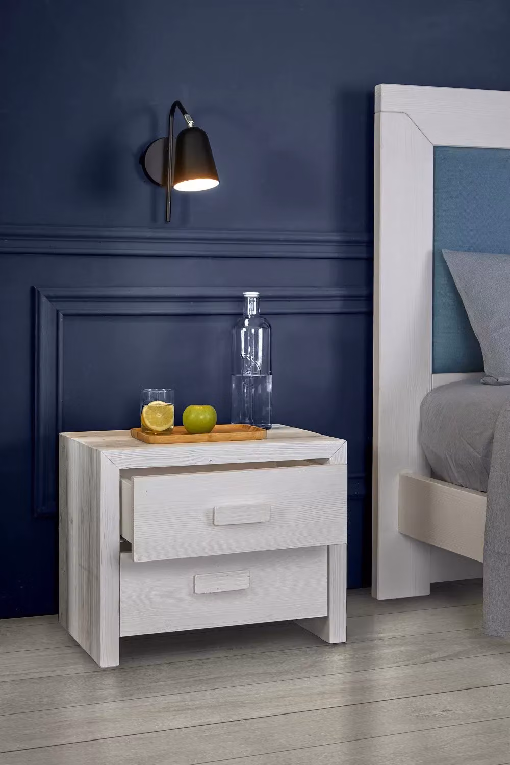 Comodino classico con 2 cassetti in legno massello di abete grezzo Mobili 2G L/P/H: 55 x 40 x 45 cm – 2