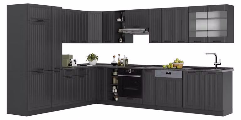 Cucina angolare completa Vicco Fame-Line Grigio scuro/Antracite 347 x 257 cm, PL Marmo, Model 57160