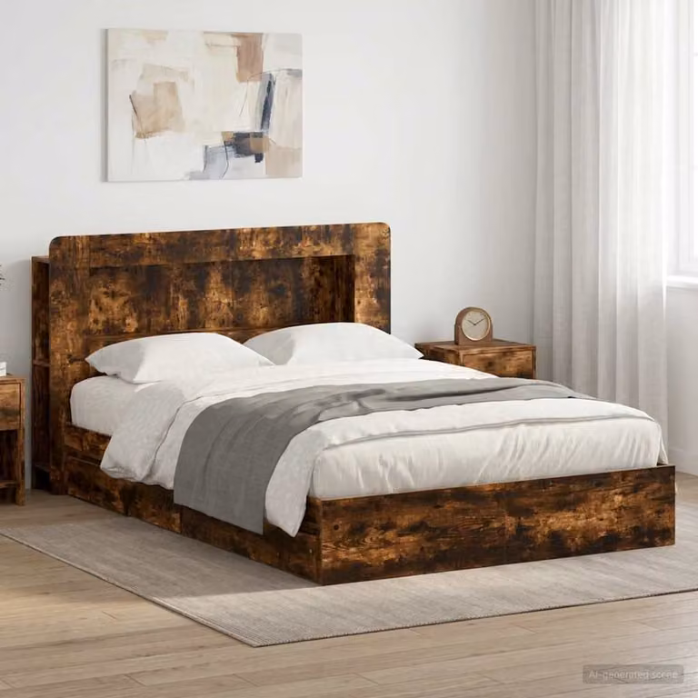 vidaXL Telaio del letto moderno con cassetti in legno Rovere Fumo L: 140 cm, P: 153,5 cm, H: 211,5 cm