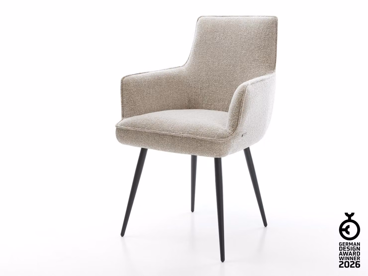 DELIFE sedia da pranzo Heira-Flex con braccioli in tessuto Soft Beige 4 basi coniche Black pocket spring core