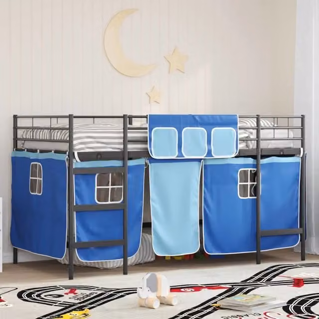 Letto a castello per bambini con tende Nero e Blu 80 x 200 cm 42020795