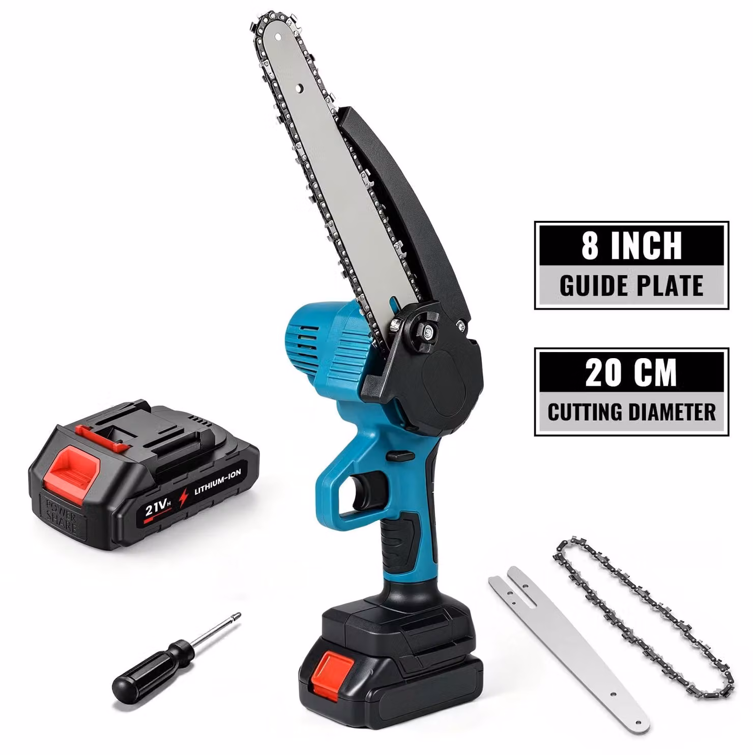 Troncatrice a batteria compatta - Troncatrice elettrica per potatura - Lame da 20 cm - 18 V - 1200 giri/min - Lubrificazione automatica della catena - 1 batteria inclusa