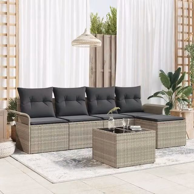 Set Divano da Giardino 6 pz Grigio chiaro polyrattan 3354001