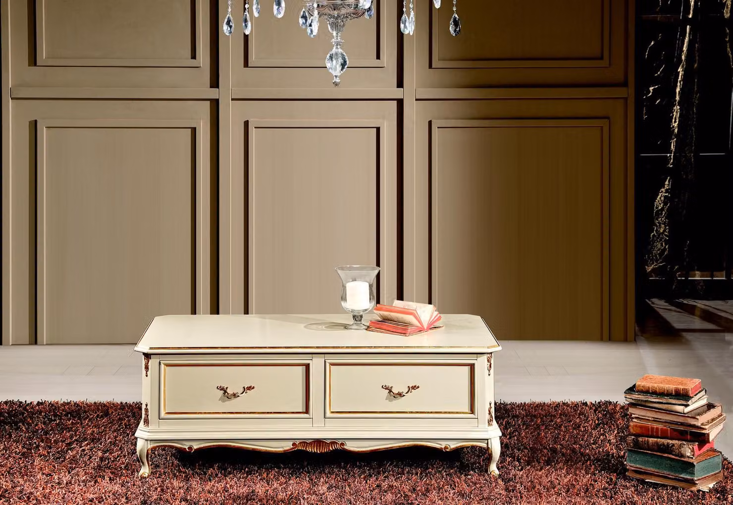 Holz Italienische Möbel Barock Stil Luxus Weiß Couchtisch Wohnzimmer Tisch