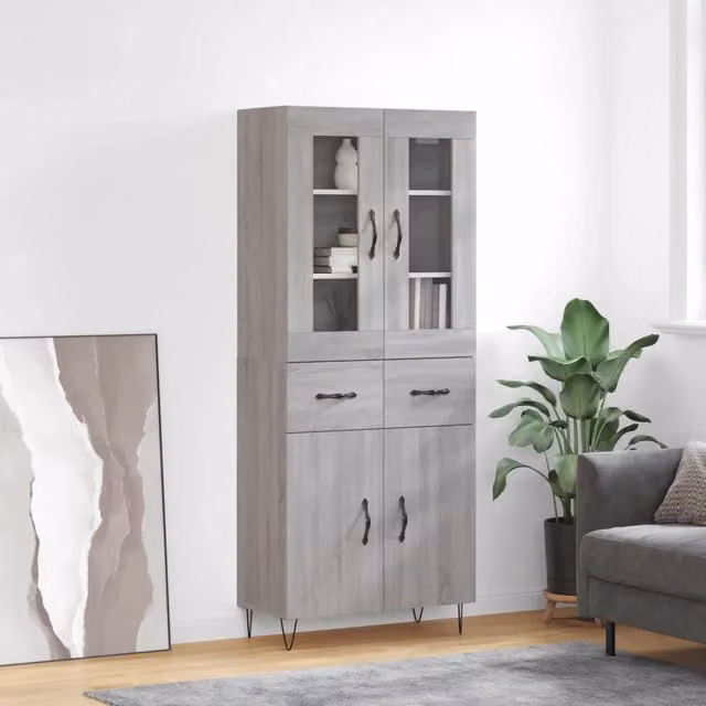 Credenza-Buffet-Armadio da cucina Grigio Sonoma 69,5x34x180 cm in Legno Multistrato 869178