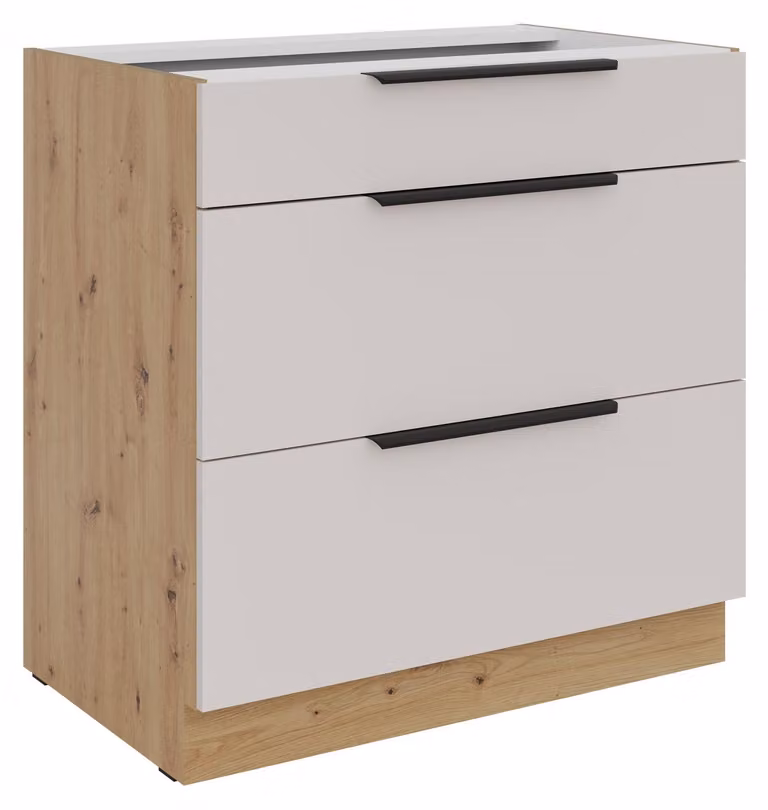 Mobile base da cucina 80 cm Cucina SOLANO Beige cashmere opaco + Rovere Artisan opaco Soft-Close Linea cucina Blocco cucina