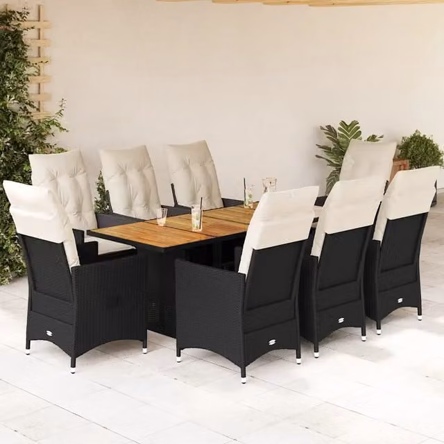 Set da pranzo da giardino vidaXL in legno di acacia e rattan nero e bianco composto da 9 pezzi – 1