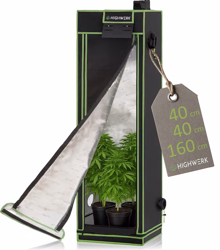 HIGHWERK tenda per coltivazione 40 x 40 x 160 cm, tenda per coltivazione indoor, nero verde, homegrow, armadio per coltivazione, tenda per piante