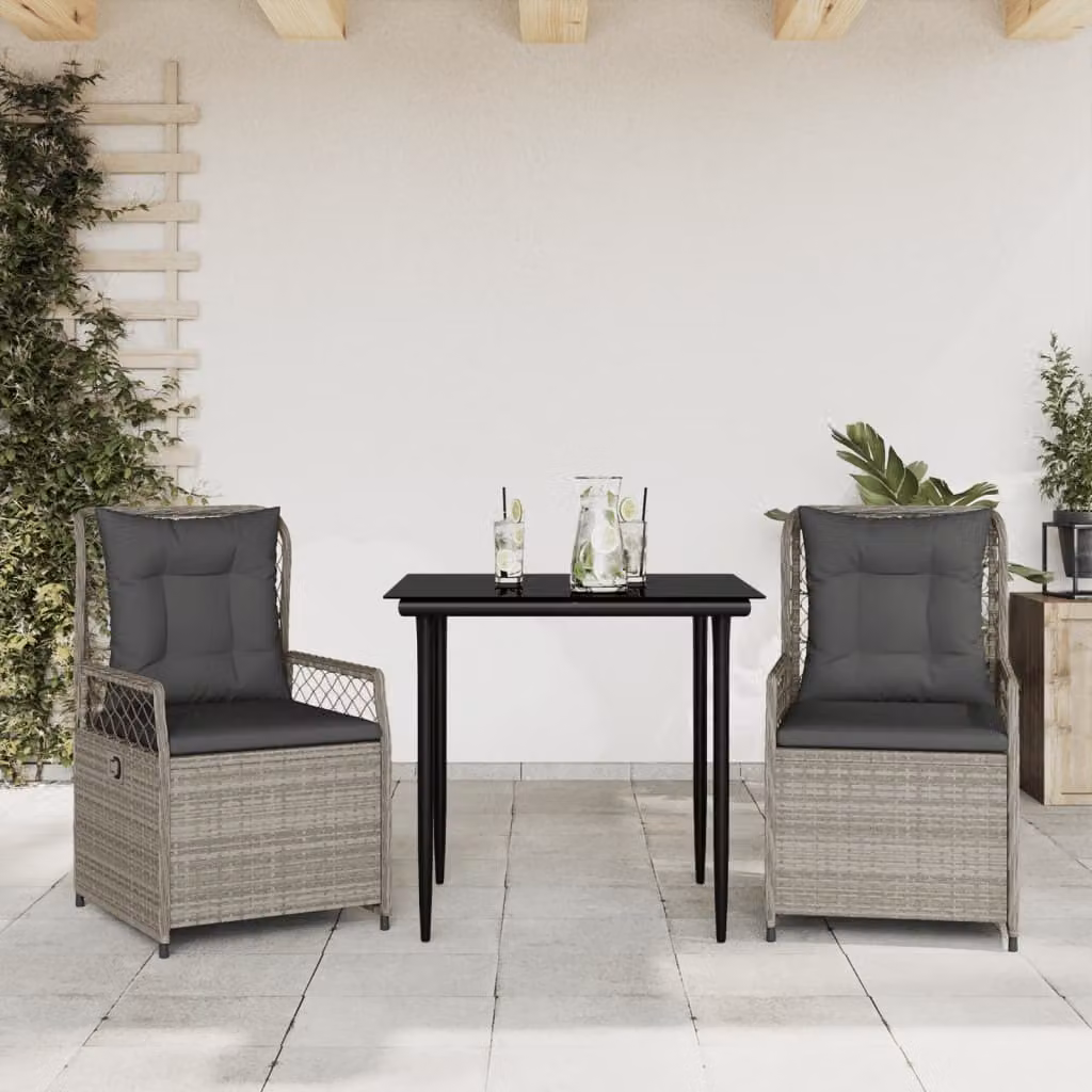 Maison Exclusive - Set Pranzo da Giardino 3pz con Cuscini Grigio Chiaro Polyrattan