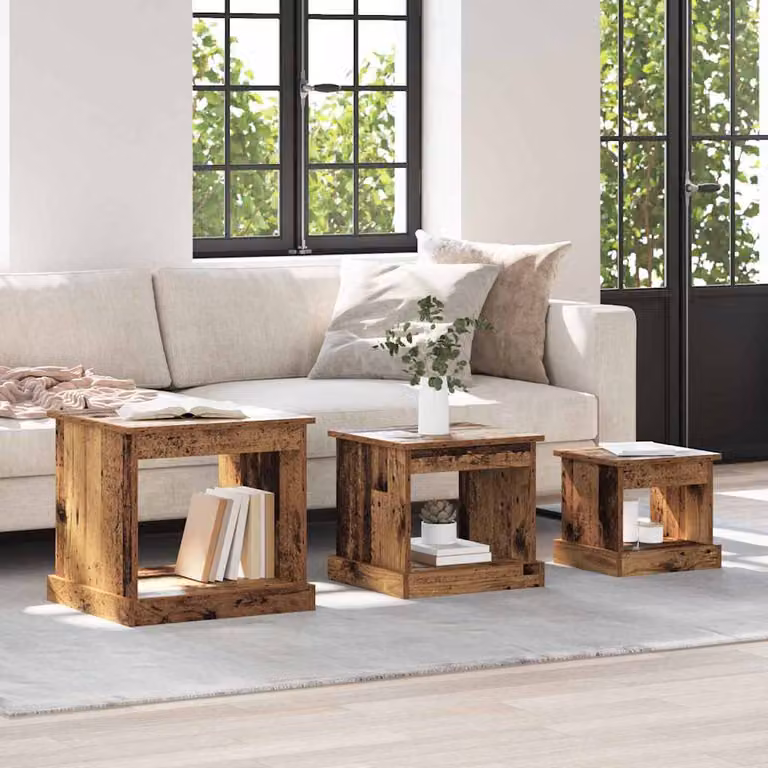 Set di 3 tavolini da salotto vidaXL in legno stile rustico marrone L/P/H: 48 x 45 x 45 cm