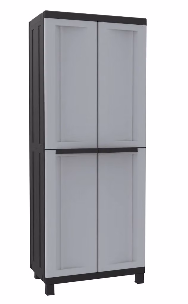 Armadio da esterno modulare GIORDANOSHOP in polipropilene con 2 ante e ripiani interni, Grigio e Nero, L: 68 cm, P: 39 cm, H: 170 cm – 2