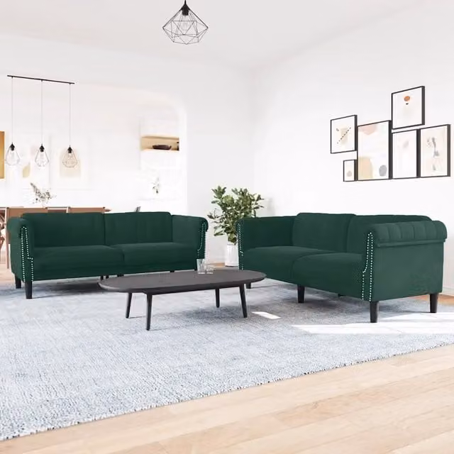 Set di divani 3 pezzi vidaXL in velluto verde con struttura in legno massiccio e funzione letto per il tuo soggiorno