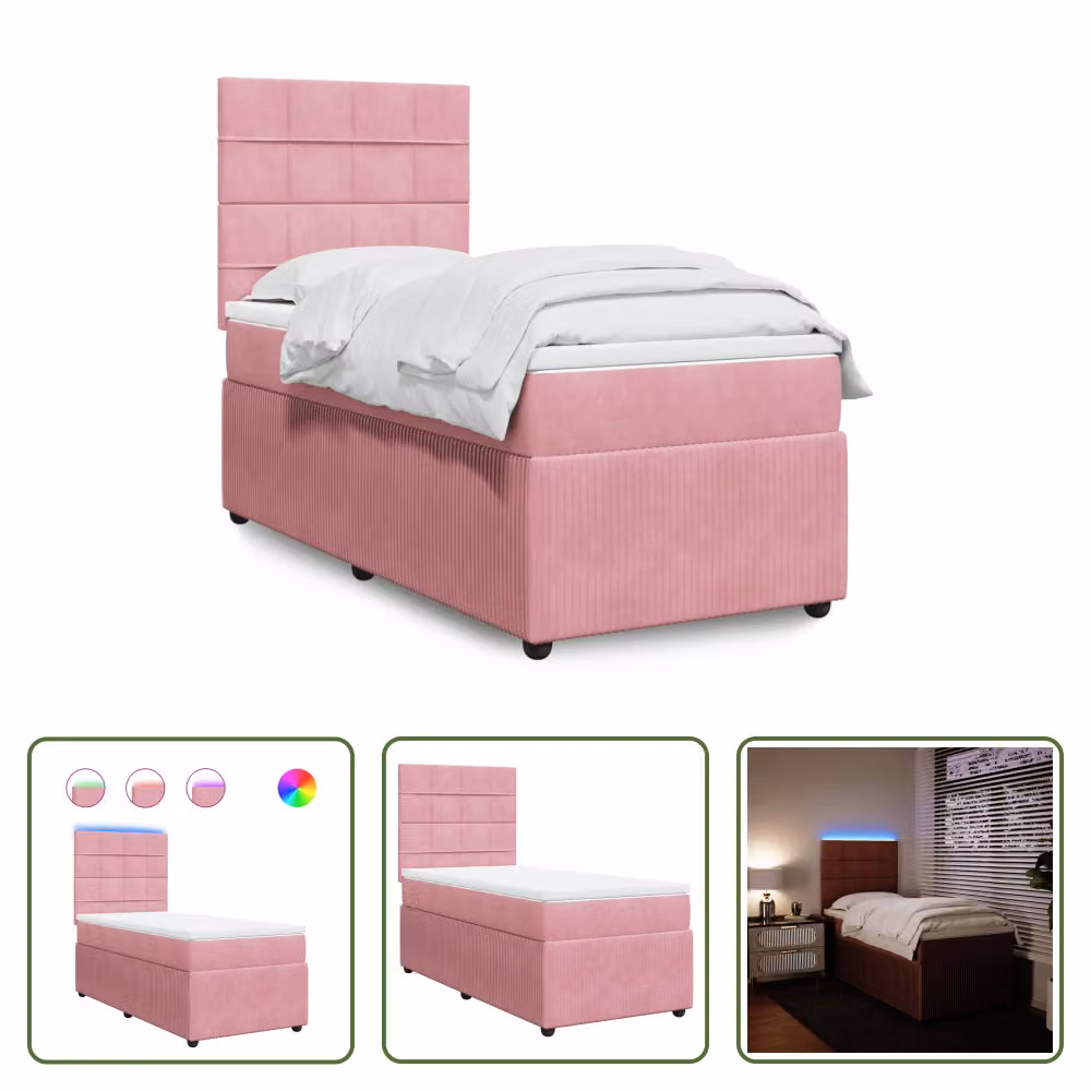 The Living Store Letto a molle con materasso Rosa 80x200 cm Velluto