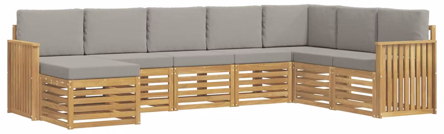 Set di divani da esterno, 8 pezzi, bianco e grigio chiaro