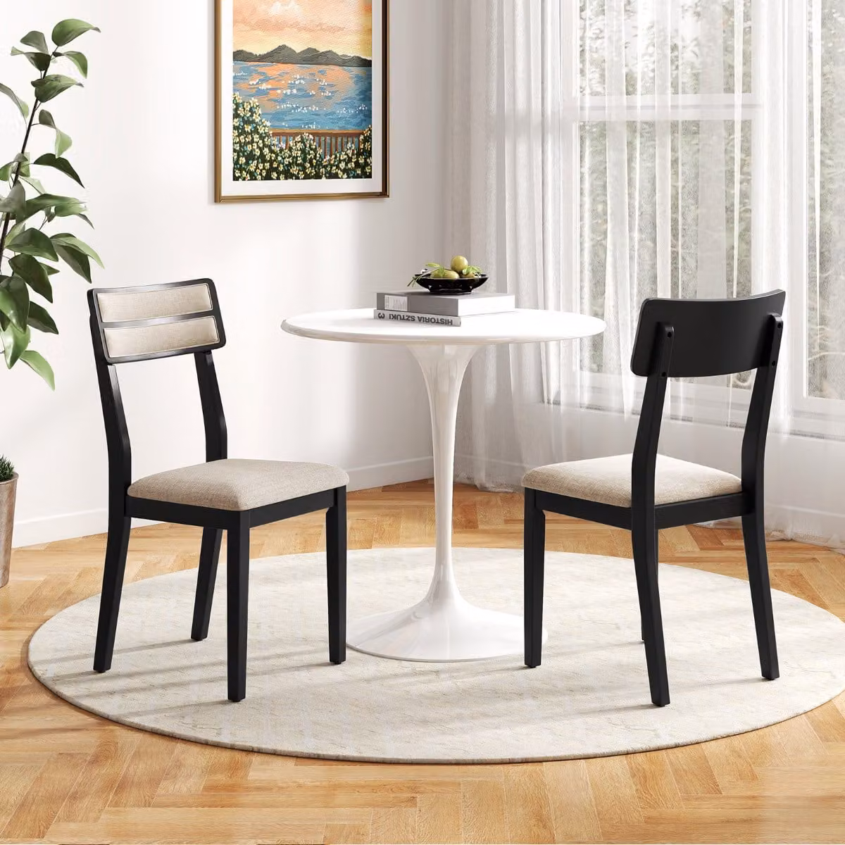 Set di 2 sedie da pranzo moderne Costway imbottite senza braccioli in tessuto nero