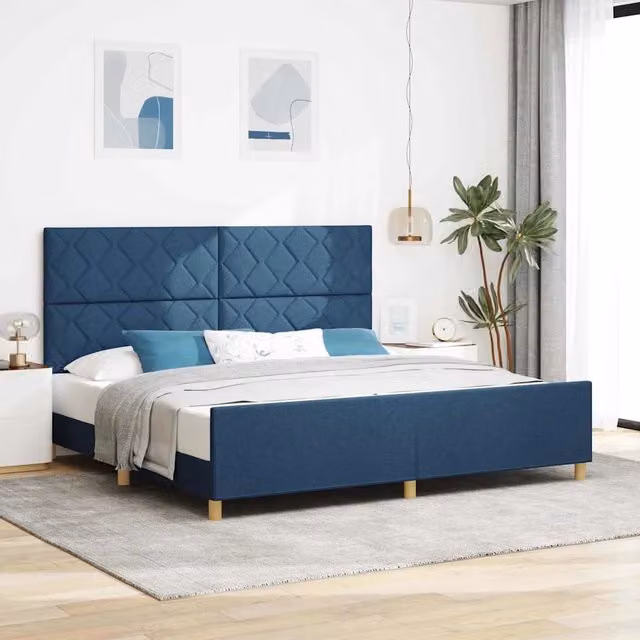 Struttura del letto con testiera blu in tessuto e legno vidaXL L/P/H: 200 x 200 x 128 cm