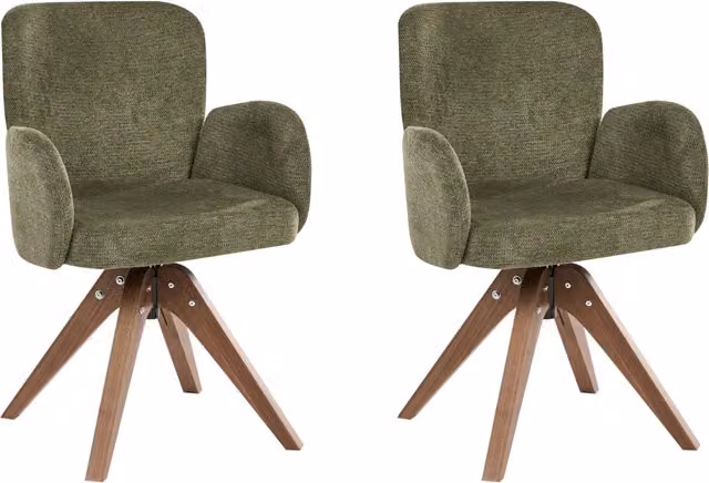 Set di 2 sedie da pranzo girevoli Rivestimento in tessuto verde Base con gambe in legno girevoli in metallo