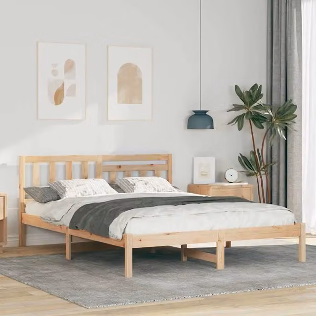 Giroletto in pino massello marrone con doghe fisse per letto L: 140 cm, P: 200 cm