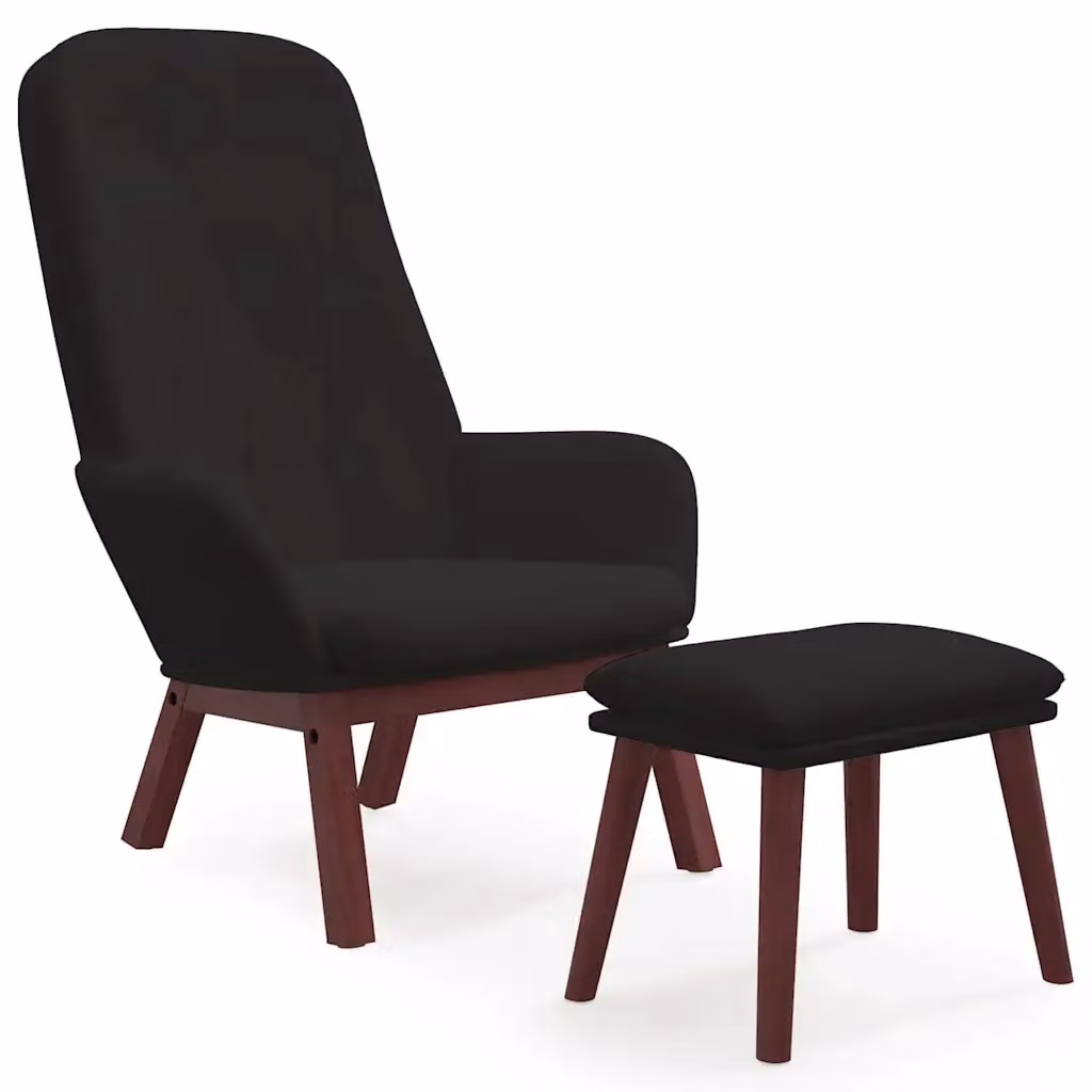 Poltrona Relax Moderna con Poggiapiedi in Velluto Nero e Struttura in Metallo – 2