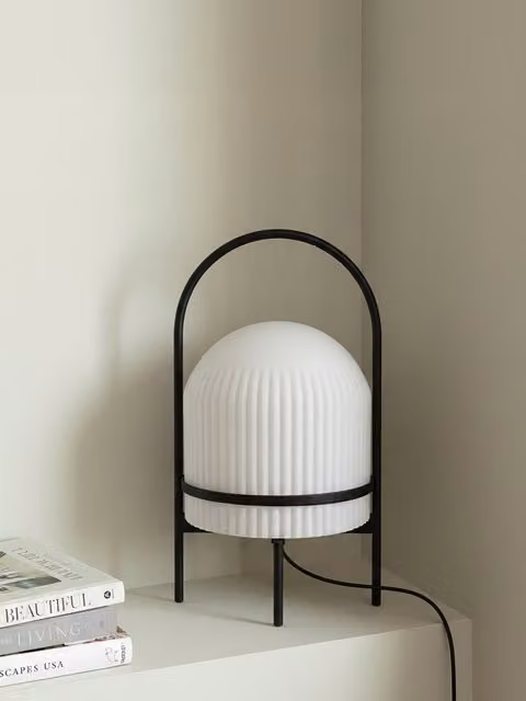 Lampada da tavolo Creel Kenay Home in metallo e vetro, dimmabile, nera, H: 36 cm, L: 22 cm