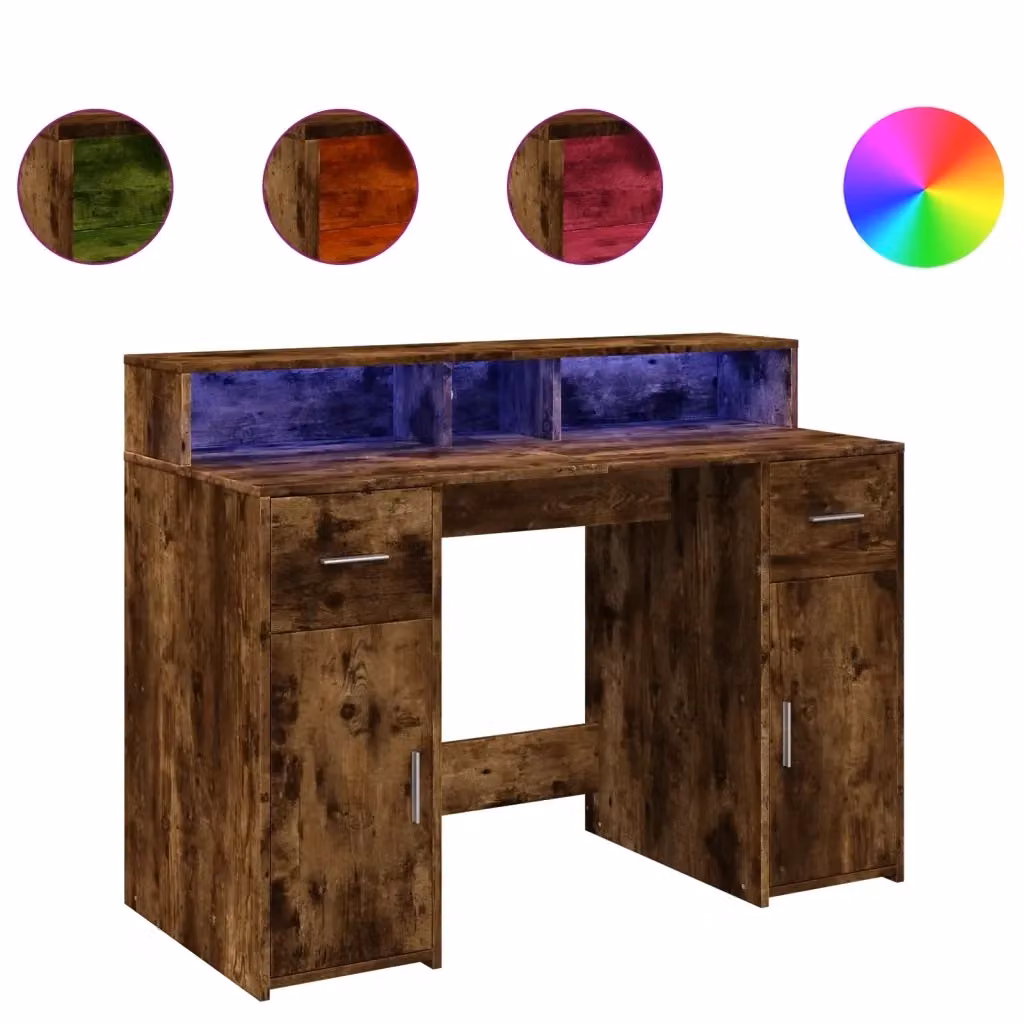 Scrivania Gaming vidaXL in Rovere Fumo con Luci LED, L/P/H: 120 x 55 x 91 cm – 2