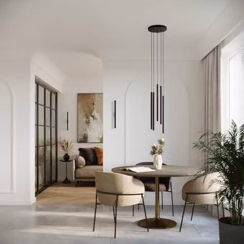 Lampada a sospensione, lampada a pendolo, lampada a soffitto, acciaio, due luci, nero, modello PASTELO