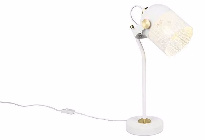 Lampada da tavolo, metallo, bianco, E27, interruttore a cavo, H 45 cm