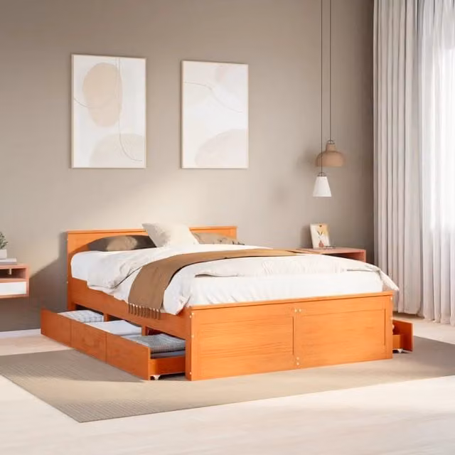 Giroletto senza Materasso con Testata-Struttura Letto Marrone Cera 150x200 Pino