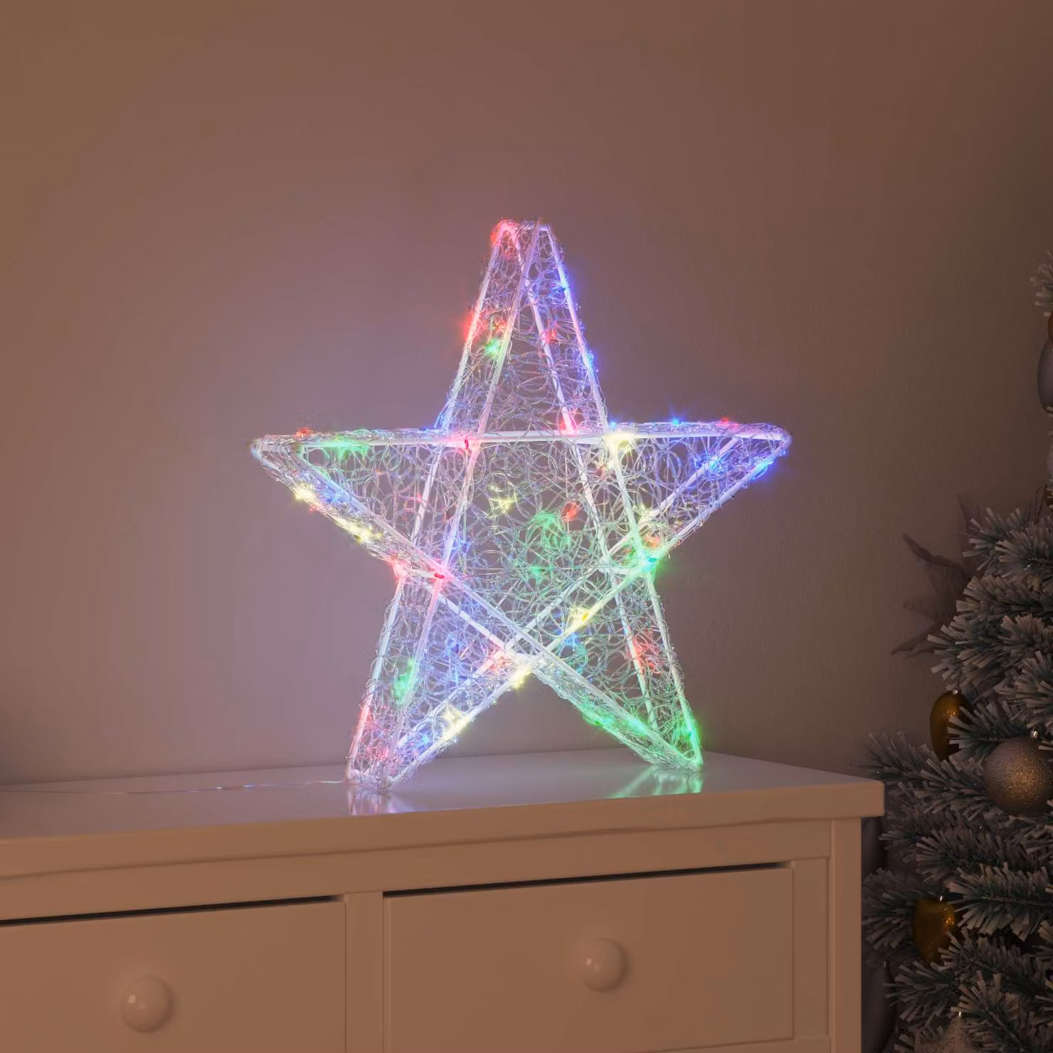 Lampada da tavolo a stella 3D vidaXL con 50 LED multicolore e telecomando, L: 55 cm, P: 53.5 cm, H: 10 cm