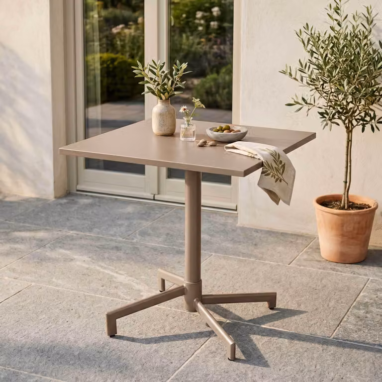 Tavolo da giardino bistrot quadrato con piano pieghevole tortora - Oviala Palavas
