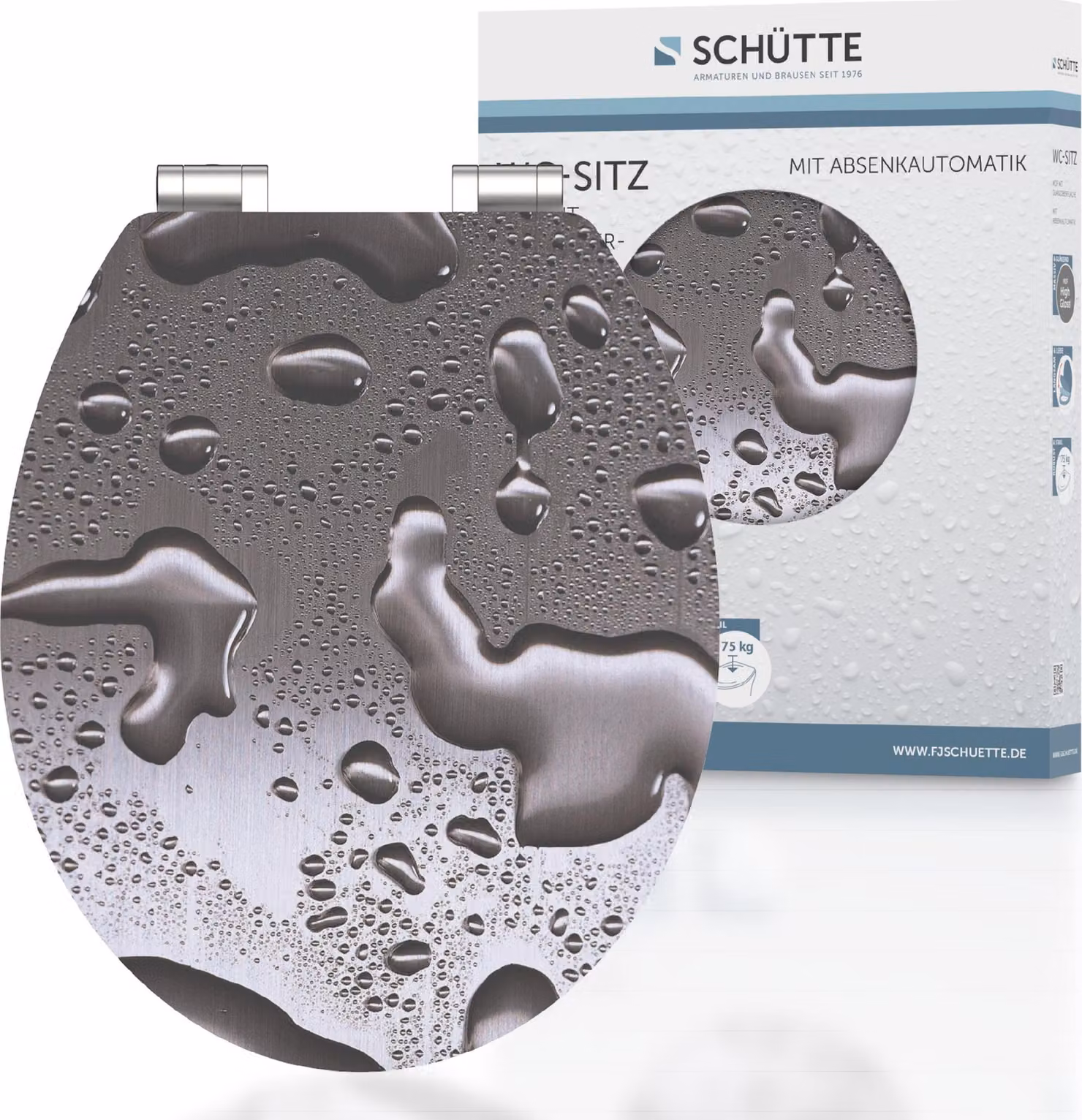 SCHÜTTE Sedile per WC GRIGIO ACCIAIO Alto lucido con anima in legno in MDF, sedile per WC lucido con chiusura morbida, sedile per WC