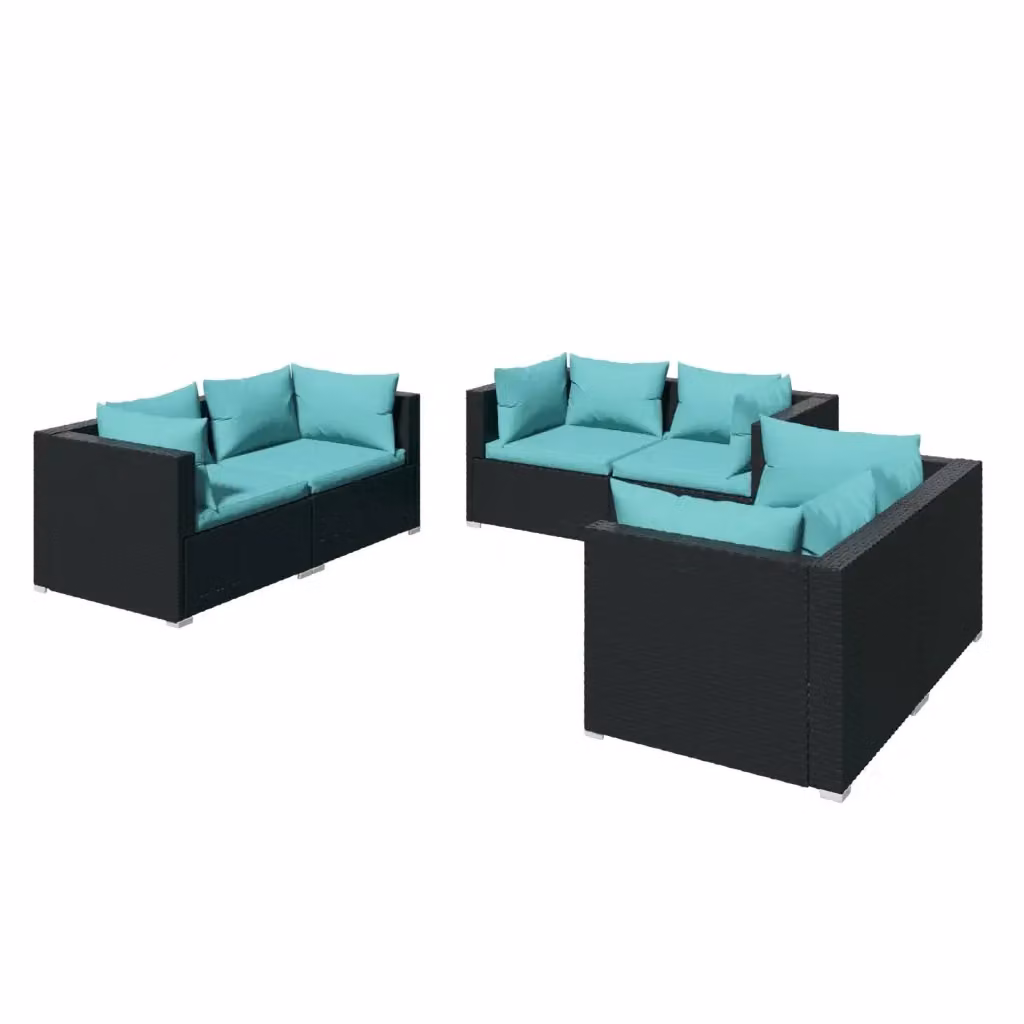 Set di Divani da Giardino vidaXL 6 pz a Forma a L con Cuscini Blu e Struttura in Metallo Nero – 2