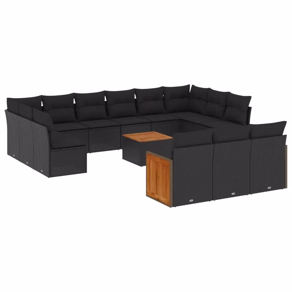 Set di Divani da Giardino a Forma di U vidaXL in Polyrattan Nero con Cuscini e Tavolino da Esterno – 2
