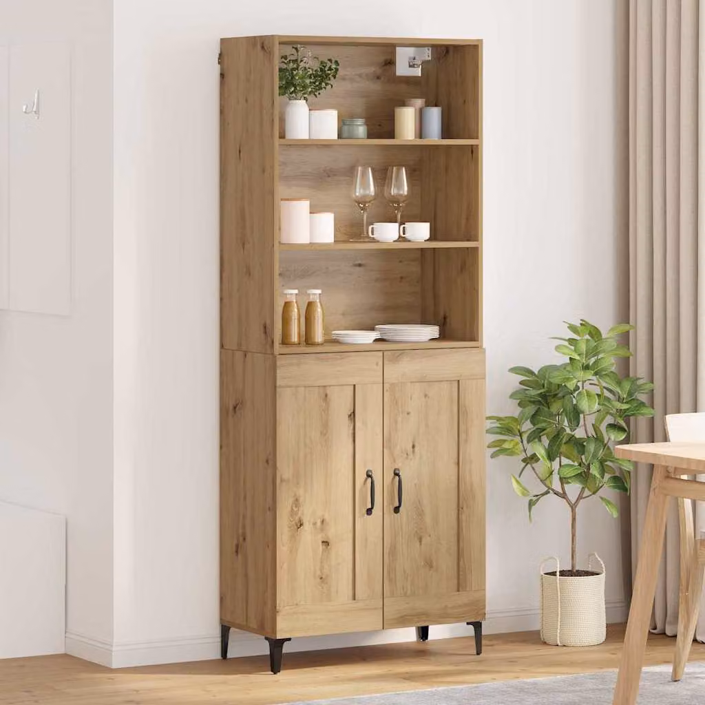 Set di 2 credenze moderne vidaXL in rovere marrone con finitura opaca L: 69,5 cm, P: 34 cm, H: 180 cm – 1