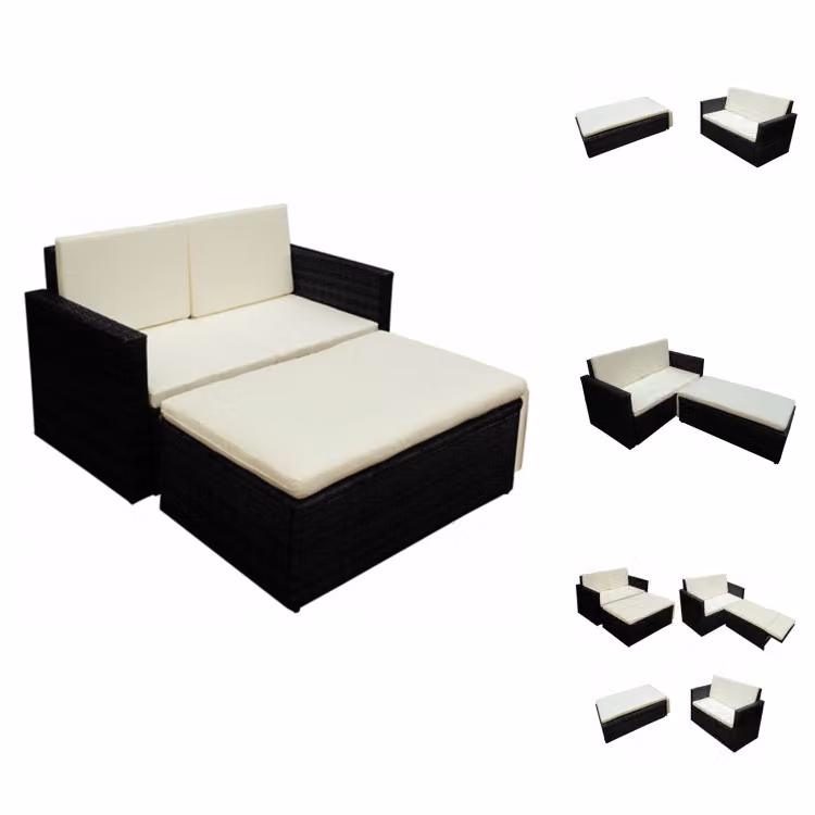 vidaXL set salotto da giardino 2 pezzi con cuscini in poly rattan nero - Set di mobili da giardino
