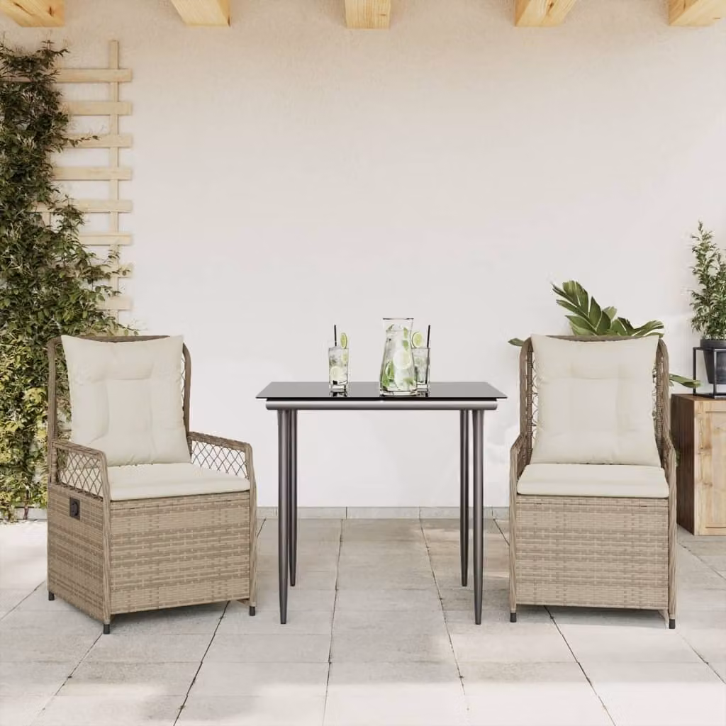 Maison Exclusive - Set da Pranzo da Giardino 3 pz con Cuscini Beige in Polyrattan