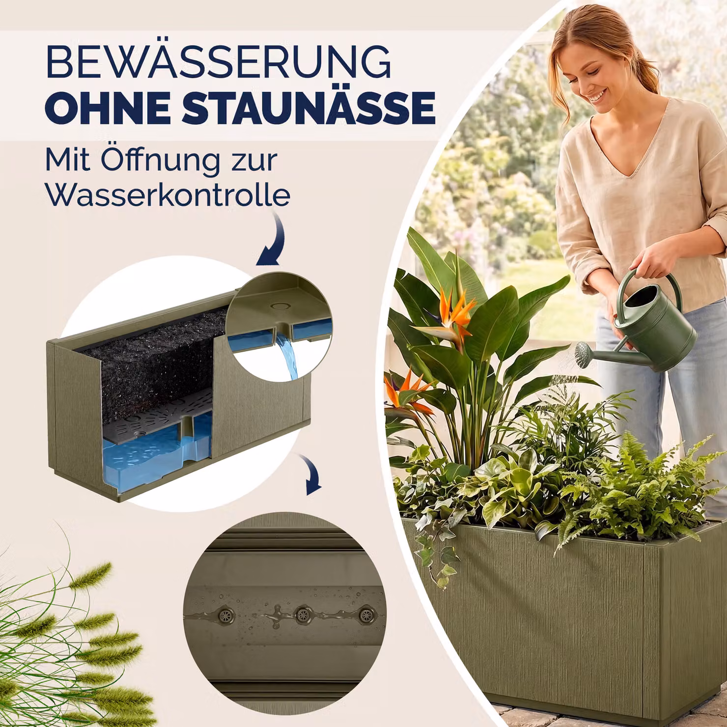 Vaso da fiori tub CASARIA in plastica, disponibile nei colori antracite o verde, L: 80 cm, P: 36 cm, H: 36 cm – 3