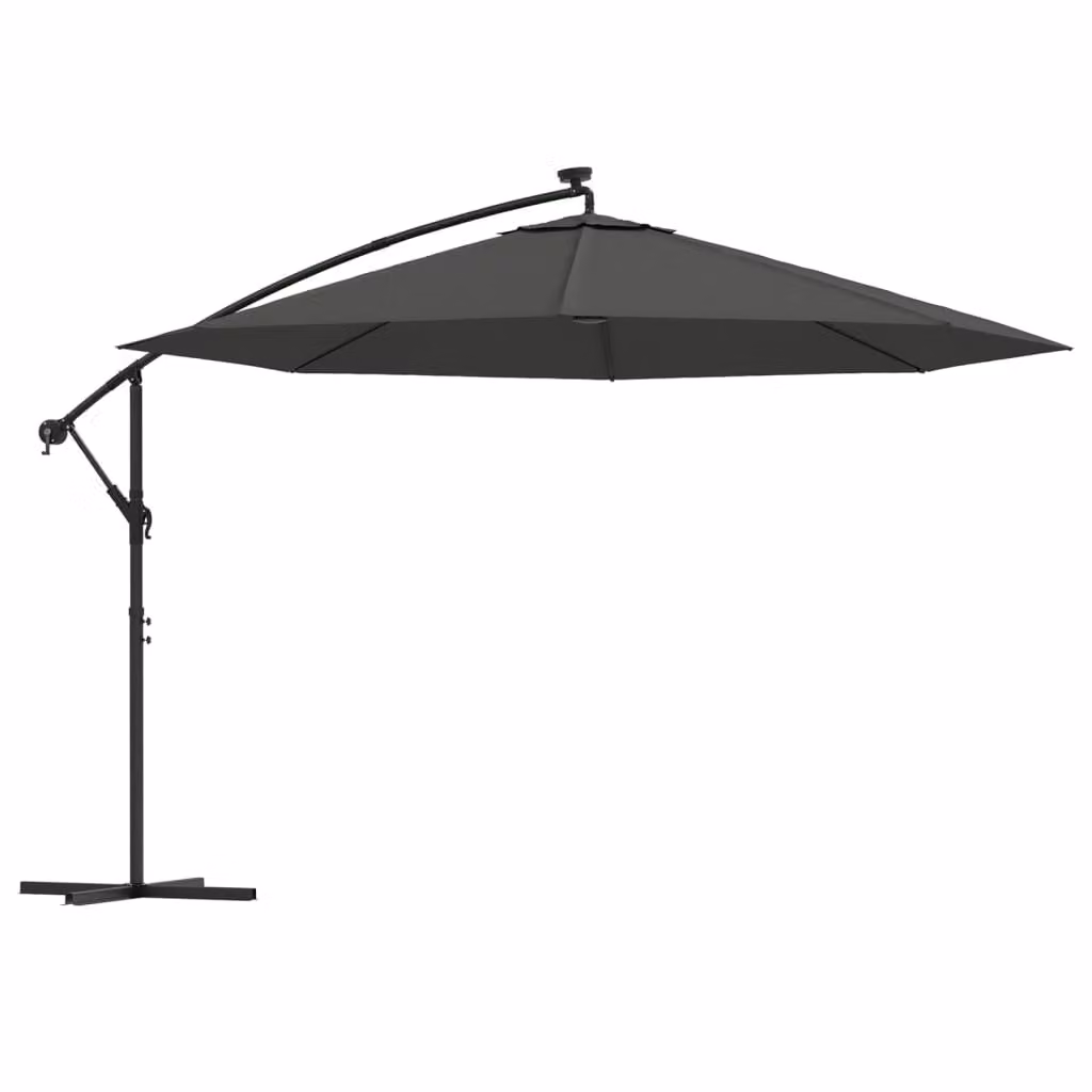Ombrellone a Sbalzo con LED e Palo in Acciaio 350 cm Antracite